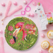 Assiettes En Carton Flamant rose rose en Jungle de Palm et Monstera (Fête)