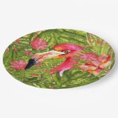 Assiettes En Carton Flamant rose rose en Jungle de Palm et Monstera (Angle)