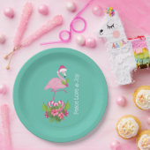 Assiettes En Carton Flamant rose rose en Santa Hat avec Sucre de canne (Fête)