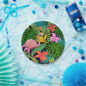 Assiettes En Carton Flamant rose rose exotique tropical (Fête)
