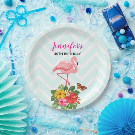 Assiettes En Carton Flamant rose rose & Hibiscus Tropical Fancy Annive (Fête)