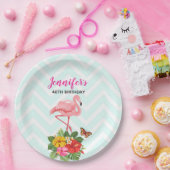 Assiettes En Carton Flamant rose rose & Hibiscus Tropical Fancy Annive (Fête)