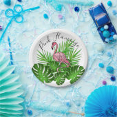 Assiettes En Carton Flamant rose rose, jungle tropicale feuilles (Fête)