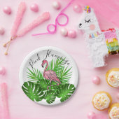 Assiettes En Carton Flamant rose rose, jungle tropicale feuilles (Fête)
