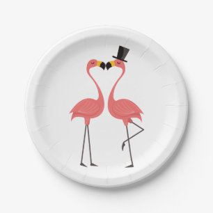 Assiettes En Carton Flamant rose rose Mariage Fête de l'mariée Love 