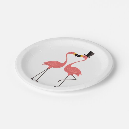 Assiettes En Carton Flamant rose rose Mariage Fête de l'mariée Love Lu (Angle)