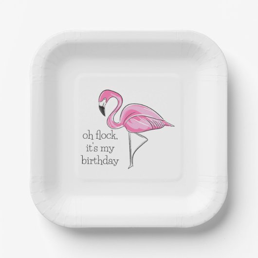 Assiettes En Carton Flamant rose rose Oh Flock C'est mon Anniversaire  (Recto)