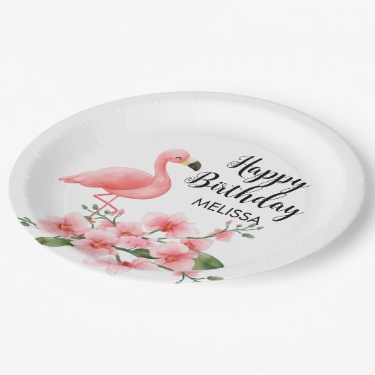 Assiettes En Carton Flamant rose rose Orchidée rose Flora Anniversaire (Angle)
