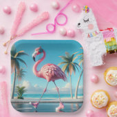 Assiettes En Carton Flamant rose rose portant Baskets et casques (Fête)