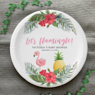 Assiettes En Carton Flamant rose Tropical C'est une fille Baby shower