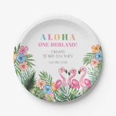 Assiettes En Carton Flamant rose tropical d'été Aloha 1er fête d'anniv (Devant)
