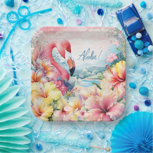 Assiettes En Carton Flamant rose Tropical d'été Luau Plate Design (Fête)