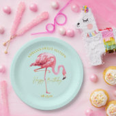 Assiettes En Carton Flamant rose tropical doux 16 Joyeux anniversaire (Fête)