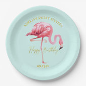 Assiettes En Carton Flamant rose tropical doux 16 Joyeux anniversaire (Devant)