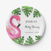 Assiettes En Carton Flamant rose Tropical Feuille Baby shower Party (Devant)