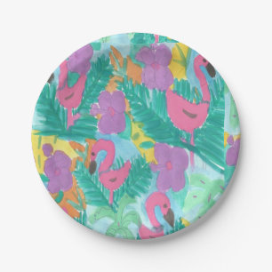 Assiettes En Carton Flamant rose Tropical Jungle Imprimer