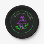 Assiettes En Carton Flamant rose tropical Neon Party Glow Ado (Devant)