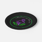 Assiettes En Carton Flamant rose tropical Neon Party Glow Ado (Angle)