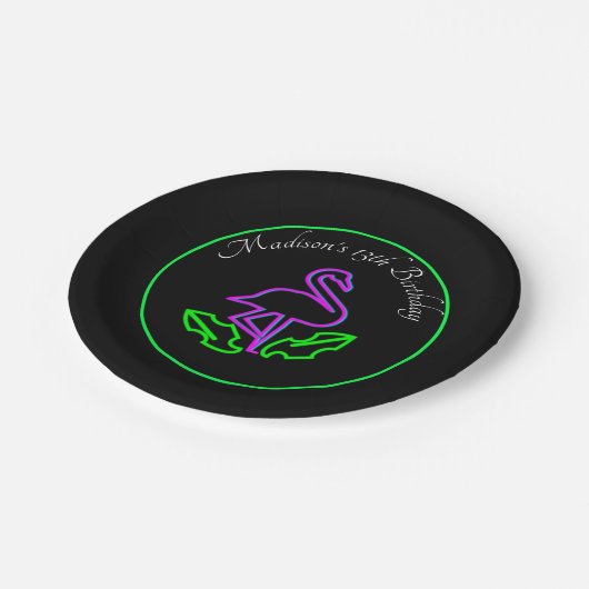 Assiettes En Carton Flamant rose tropical Neon Party Glow Ado (Angle)