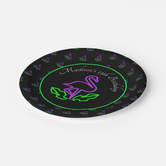 Assiettes En Carton Flamant rose Tropical Neon Party Glow Party rose (Angle)