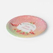 Assiettes En Carton Flamant rose tropical Parties scintillant Baby sho (Angle)