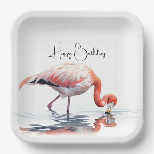 Assiettes En Carton Flamant rose tropical pour fête d'anniversaire (Recto)