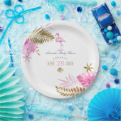 Assiettes En Carton Flamant rose Tropical rose et or Baby shower fille (Fête)