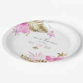 Assiettes En Carton Flamant rose Tropical rose et or Baby shower fille (Angle)