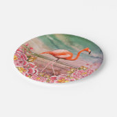 Assiettes En Carton Flamant rose tropical sur la plage & Fleurs roses  (Angle)