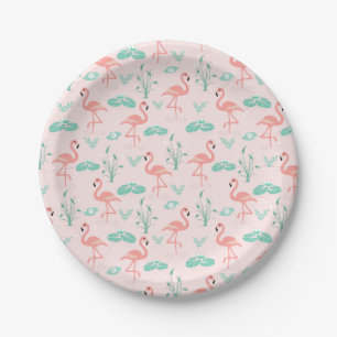 Assiettes En Carton Flamant rose vintage et Motif Lily d'eau