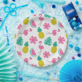 Assiettes En Carton Flamants roses, ananas et fleurs (Fête)