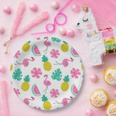 Assiettes En Carton Flamants roses, ananas et fleurs (Fête)