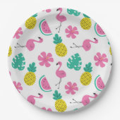 Assiettes En Carton Flamants roses, ananas et fleurs (Devant)