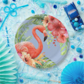 Assiettes En Carton Flamants roses d'aquarelle tropicale et Hibiscus (Fête)