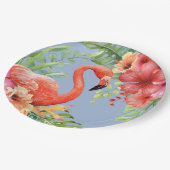 Assiettes En Carton Flamants roses d'aquarelle tropicale et Hibiscus (Angle)