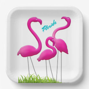 Assiettes En Carton Flamants roses de pelouse Floride Plaques de papie