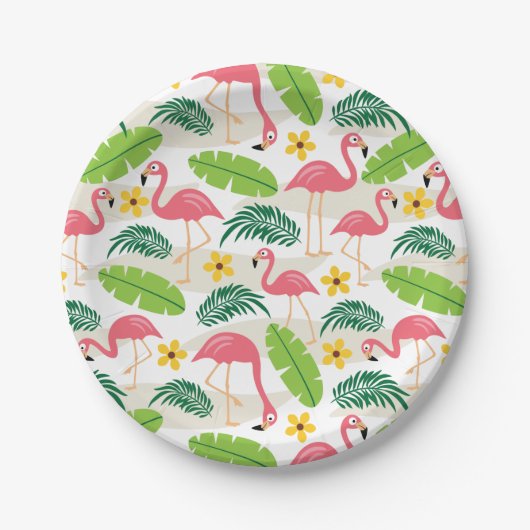 Assiettes En Carton Flamants roses en Plaque Papier Paradise (Devant)