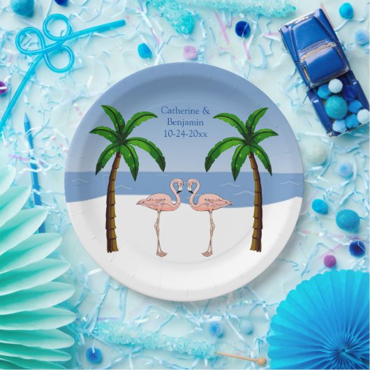 Assiettes En Carton Flamants roses mariages ou Fiançailles Plage Palmi (Fête)
