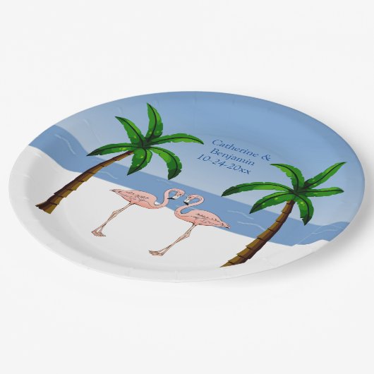 Assiettes En Carton Flamants roses mariages ou Fiançailles Plage Palmi (Angle)