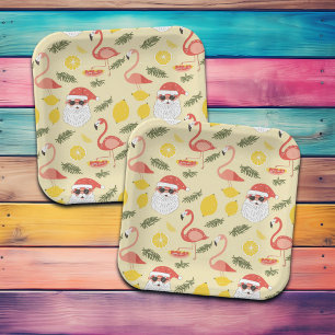 Assiettes En Carton Flamants roses & Père Noël Noël à la fête de juill