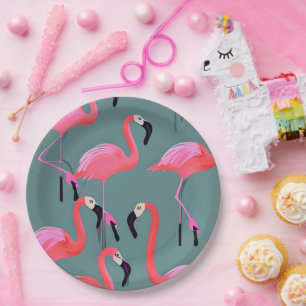 Assiettes En Carton flamants roses rétro