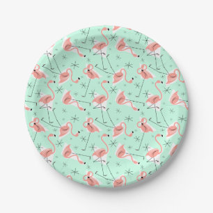 Assiettes En Carton Flamants roses Retro Green Multi
