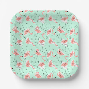 Assiettes En Carton Flamants roses Retro Green Multi carré