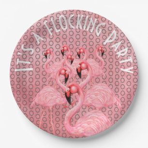 Assiettes En Carton Flamants roses sur plaque de papier parade
