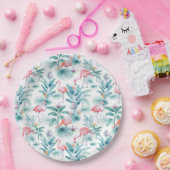 Assiettes En Carton Flamants roses tropicaux feuille motif (Fête)