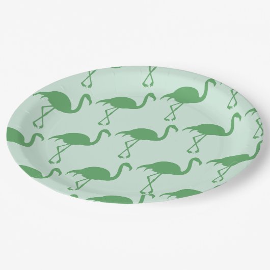 Assiettes En Carton Flamants roses verts (Angle)