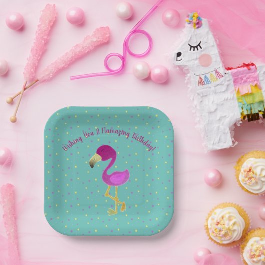 Assiettes En Carton Flamazing Flamant rose d'anniversaire (Fête)