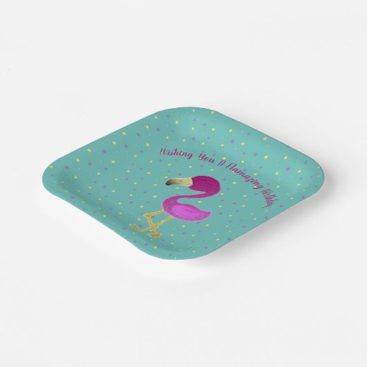 Assiettes En Carton Flamazing Flamant rose d'anniversaire (Angulaire)