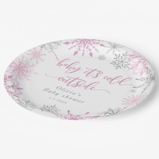 Assiettes En Carton Flambeaux d'argent rose bébé son froid dehors (Angle)