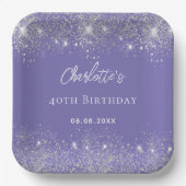 Assiettes En Carton Flambeaux de parties scintillant d'argent violet d (Recto)